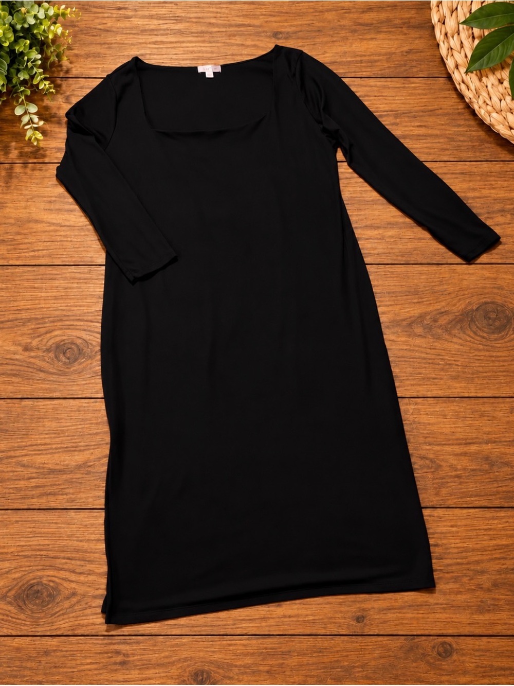 Justify Black ribbed Long Sleeve Square Neck long Dress